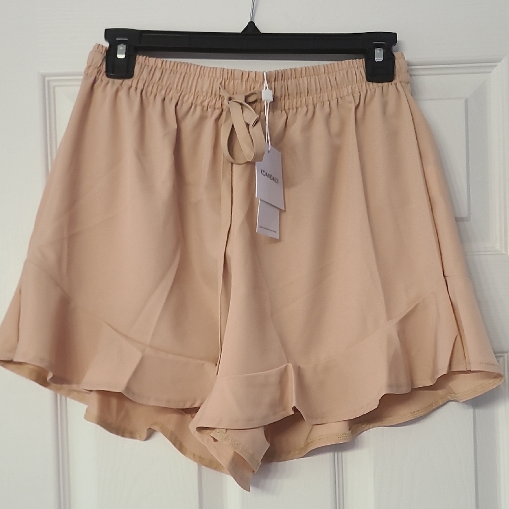 Tan High Waist Ruffle Hem Shorts